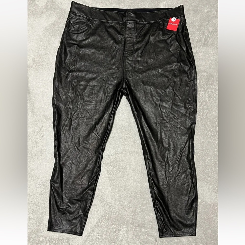 Spanx Women Pants 3X Petite Black Faux Leather Skinny Leggings New